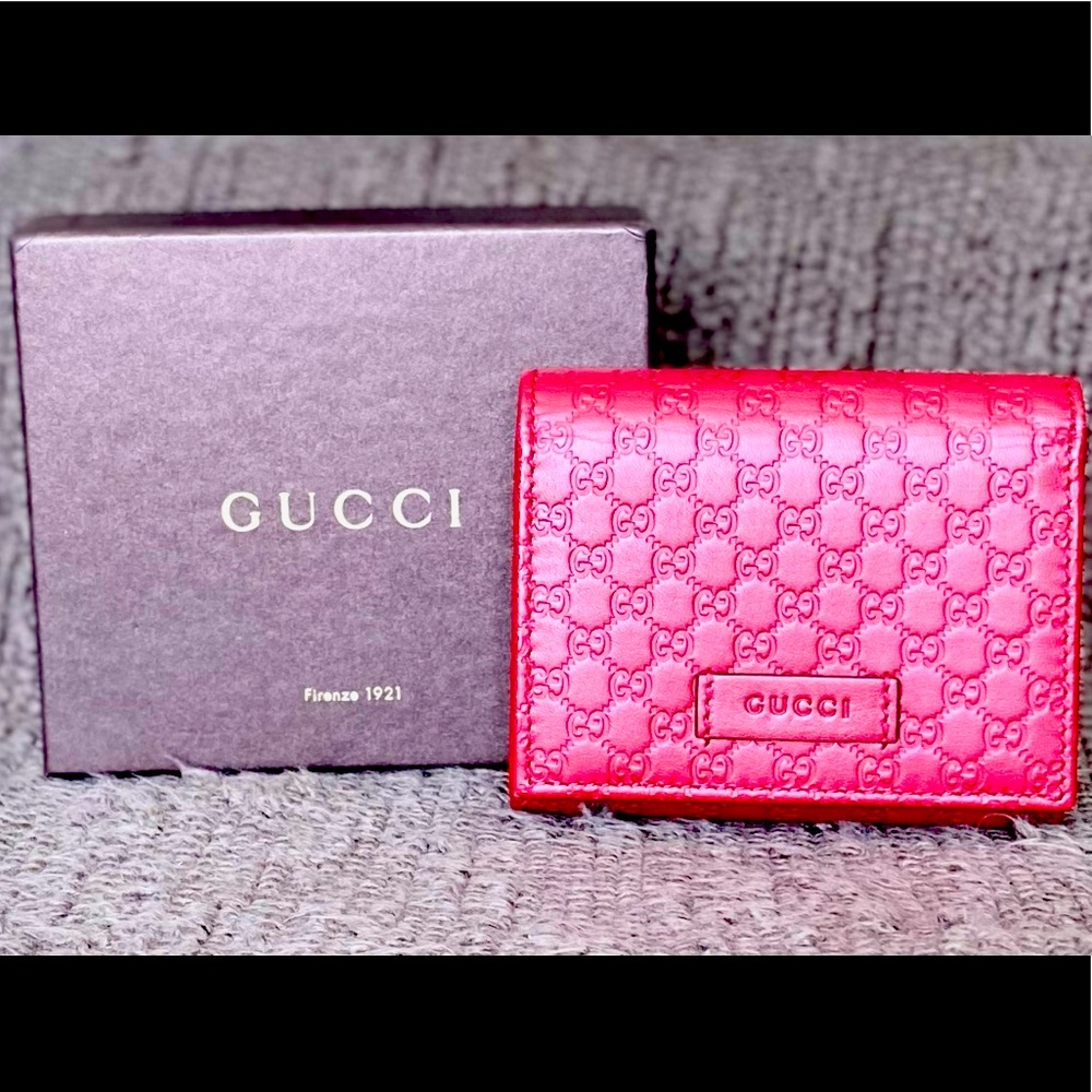 Gucci 510317 BMJ1G Red Leather Micro GG Guccissiama small french wallet